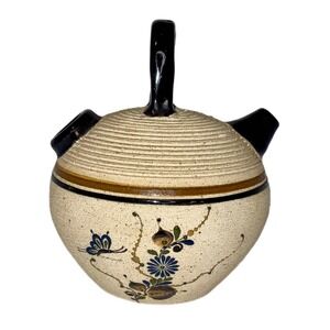 Vintage Mexican Hand Painted Clay Pottery Vessel With Flower Designs